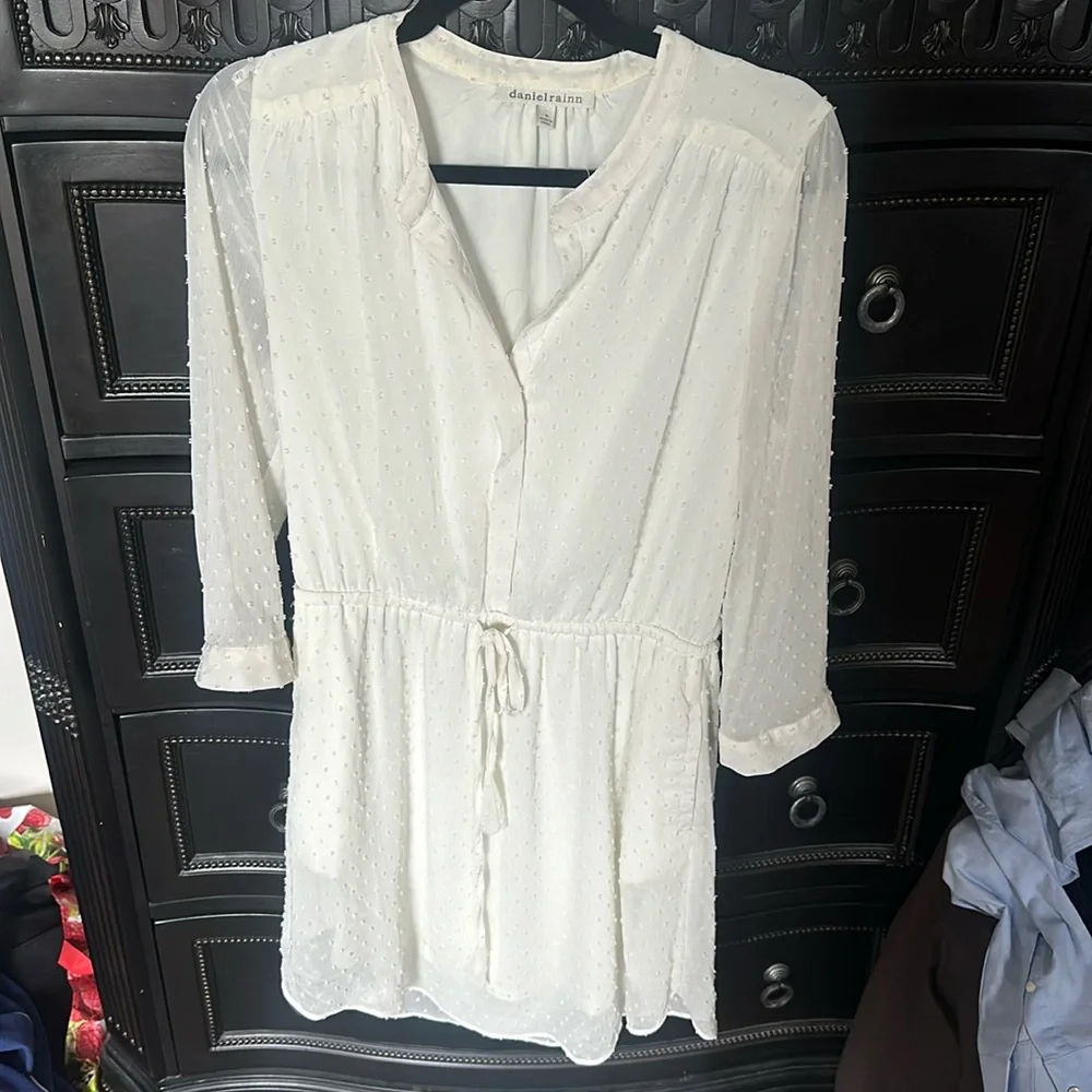 Daniel Rainn Swiss Dot Layered White Long Sleeve Dress Size M